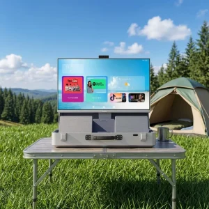 12 Hours Battery Portable Suitcase TV 27 Inch Android 15 Wireless Mobile Smart Screen for Glamping Resort