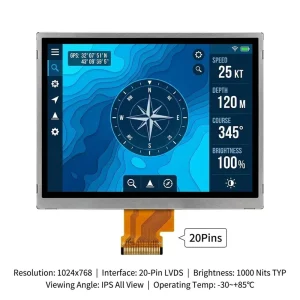 12.1″ 1024×768 IPS TFT LCD Module LVDS 20Pin 1000 Nits High Brightness LED Backlight Sunlight Readable -30~85 Embedded