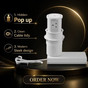 120mm Pneumatic Pop up Tabletop Power Socket ABS Plastic 4 AC Outlets USB Charging Ports IP54 WIFI for Kitchen Commercial Office