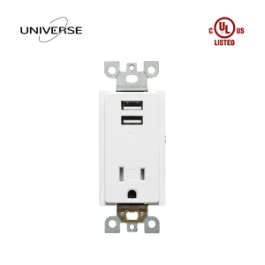 125V 15A Tamper Resistant 2 USB Type a Wall Power Socket Outlet Plug with Usb