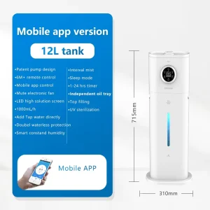 12L Cool Mist Smart Ultrasonic Humidifier Cool Mist 800ml/h Humidification Household Hotel Use