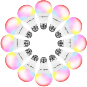 Popular 12-Pack Alexa Google Home Assistant Decorative RGB Smart LED Bulbs, 9W, Wireless App-Controlled Color-Changing, E27/E26 Base, AC Powered