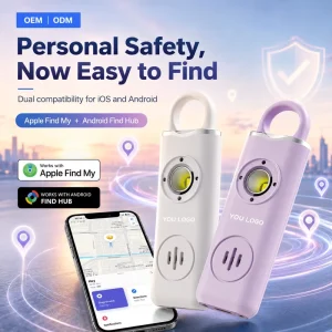 130dB Personal Safety Alarm with Smart Tracking Compatible Apple Find My App Android Find Hub Anti Loss Keychain Locator Travel