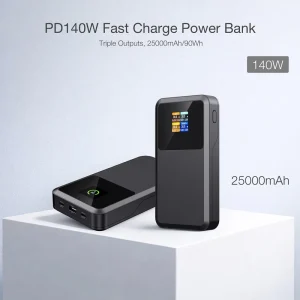 140W PD 3.1 USB C Power Bank 25000mAh Portable Laptop Charger with TFT Color Display 3 Ports for High Performance USB C Devices
