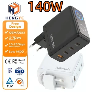 140W USB C PD 3.1 Universal Laptop Travel Adapter High-wattage Gan Multi-port Wall Chargers 140w Gan Charger with Screen