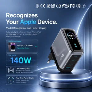 140w Gan Ai Pd 3.1 Usb Type c Wall Charger Adapter with Digital Display