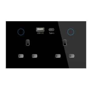 147mm Zigbee UK Standard USB+C PD20W 16A Fast Charging Industrial ABS Smart 2 Outlets Socket with Power Metering Function