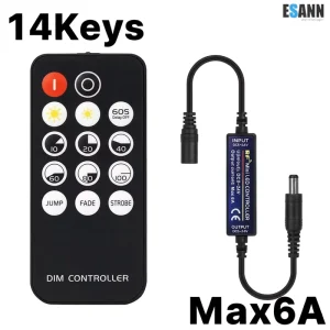 14keys RF 4-Channel DMX Dimmer Controller FCOB 3014/5630/5730/3528 LED Strips DC12-24V 6A Remote Control Waterproof