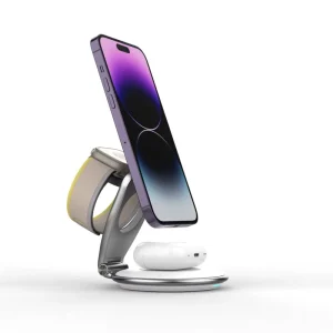 15 W 3-in-1 Rotating Wireless Charger Fast-Charging Station