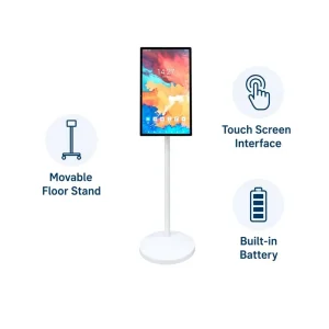 15.6 Inch Smart Touch Screen LED LCD TV Monitor Portable Wireless Floor Stand White Full HD Outdoor Education OEM IP43 1 Year