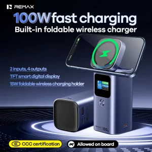 15000mAh PD100W Fast Charging Power Bank 15W Foldable Wireless Charger Dual Type-C 100W 22.5W USB-A TFT Display Power Bank