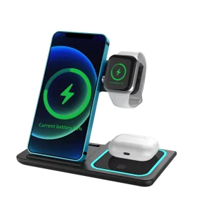 Portable Multifunctional 3-in-1 Wireless Charger, 15W Foldable Fast Wireless Charging Stand for Phones, Watches, and Earbuds