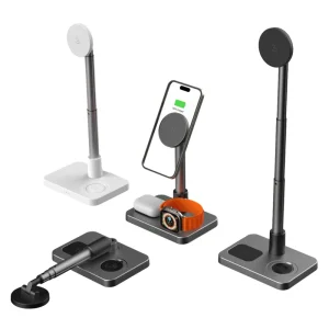 Foldable 15W Plastic Wireless Charger, Adjustable-Height 3-in-1 Magnetic Charging Stand for Professional Use and Multiple Devices