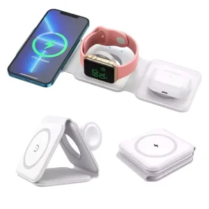 Universal 3-in-1 Wireless Charger, 15W Fast Charging, Magnetic Foldable, for Phones, Watches, and Earphones