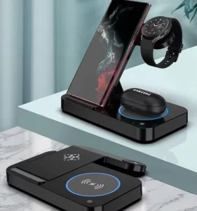 Portable 15W Magnetic Wireless Charger 3-in-1 Foldable Fast-Charging Stand with LED Light, for iPhone-Compatible Devices