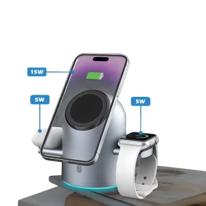 High-Quality 3-in-1 Foldable Magnetic Wireless Charging Station for Professional Headphones and Smart Watches, 15W Output Power