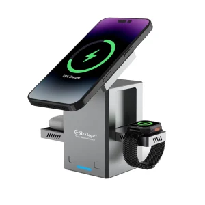 15W 3 in 1 Foldable Waterproof Wireless Charging Station Magnetic Stand Portable Charger for Smartphones and Watches