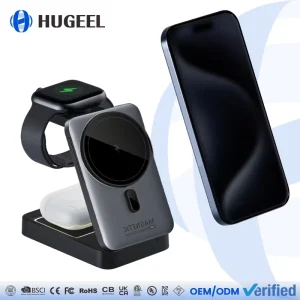 15W 3 in 1 Magnetic Wireless Charger Foldable Wireless Desktop Charger Station Type C Cable for Phone16 15 Smart Watch Earphone