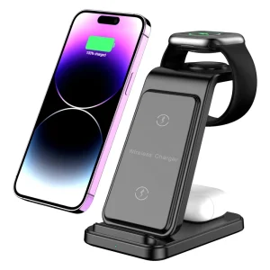 Portable Magnetic Foldable 3-in-1 Wireless Charging Stand, 15W Fast Charging, for Phones, Smartwatches, and Earphones