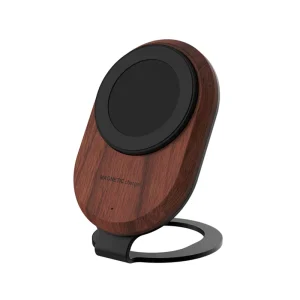 Wooden Magnetic Wireless Charger, 15W Fast Phone Charger with Alloy Stand