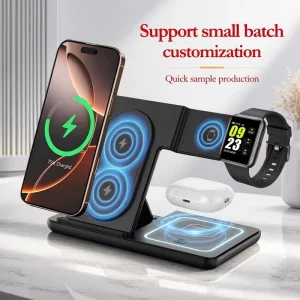 15W 3-in-1 Magnetic Wireless Charger with Built-in Cable, Infrared Sensor, USB-C Charging Dock, PD, QC, Wireless OTP, OVP