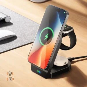 Wholesale Foldable Magnetic 15W 3-in-1 Wireless Charger Portable Fast Charging Dock for iPhone, 10W AirPods, and iWatch