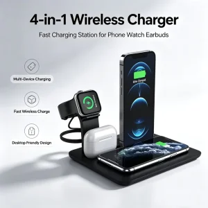 Popular Office Desk Accessory: Multifunctional 3-in-1 Wireless Charger with Office Stand, 15W Fast Charger, Suitable for Gifts