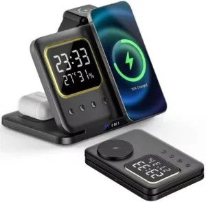 15W Fast-Charging 4-in-1 Magnetic Wireless Charger, Foldable Charging Station for Phones, Watches, and Earbuds