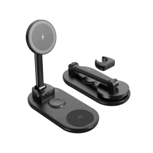 Hot-Selling 3-in-1 Magnetic Wireless Charger with Fast Charging (15W), Foldable Phone Stand, and Remote Control