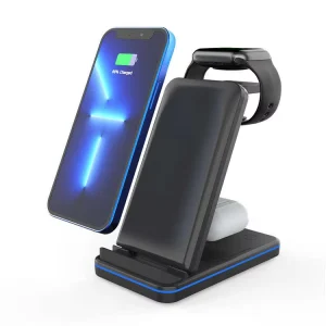 Foldable 3-in-1 Wireless Charger, 15W Fast Charging, for Watches, Earbuds, and Desktop Use