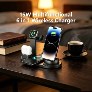 Multifunctional 15W Charger, Hot-Selling 6-in-1 Wireless Charging Base for Watches and Earphones, Direct Sale