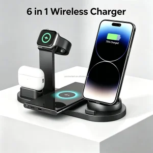 Dropshipping Product, Multifunctional Custom-Logo 15W Desktop 6-in-1 Wireless Charging Station for iPhone 17 Pro Max, Gift