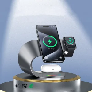 15W Fast 4 in 1 Metal Magnetic Desktop Wireless Charger Multifunction Station with Strong Magnet for AirPods