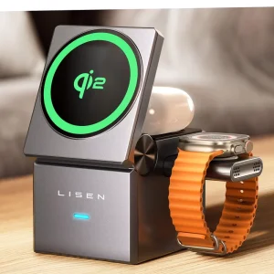 15W Fast Magnetic Wireless Charger 3 in 1 Foldable Charging Station Quick Charge Stand for Smart Phone Watch Earphone