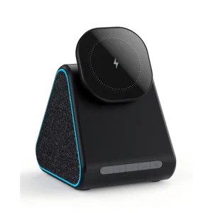 15W Fast Magnetic Wireless Charging Station Integrated Music Speaker and PC Material Desk Multi Function with Holder