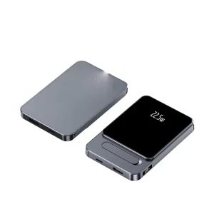 Mini Ultra-Thin Aluminum Alloy Portable Magnetic Wireless Power Bank, 15W Fast Charging, Custom Logo, LED Display, Phone Stand