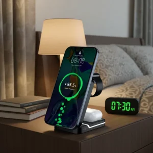 Best-Selling Foldable Magnetic Wireless Charging Station 15W Fast Charger with LED Light, 4-in-1 Smart Device Charging Dock
