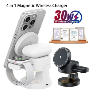 15W 3-in-1 Wireless Charging Stand with Power Bank, LED Night Light, and Smartwatch Support, Compatible with iPhone Magnetic Portable Chargers