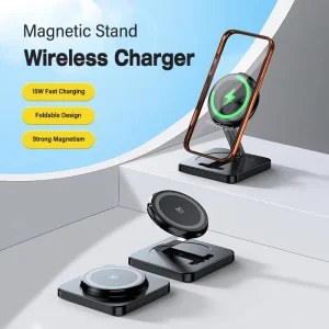 Magnetic Silver 15W Smart Portable Wireless Charger with PD Fast Charging Technology and 10W Smart Output for Mobile Phones