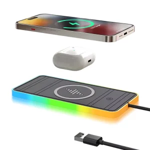 Portable 15W RGB Magnetic Wireless Car Charger for DIY Cars and Earbuds