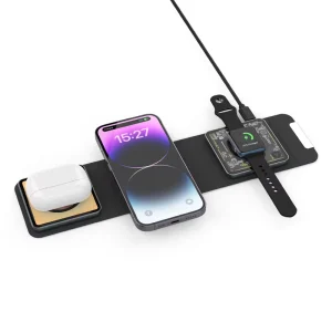 Premium Design 3-in-1 Portable Foldable Magnetic 15W Type-C Wireless Fast Charger for Phones and Earphones with Visible-Light Charging
