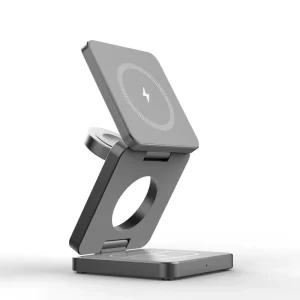 Foldable 3-in-1 Magnetic Wireless Charger, 15W Fast Charging Station for iPhone, Apple Watch, and AirPods