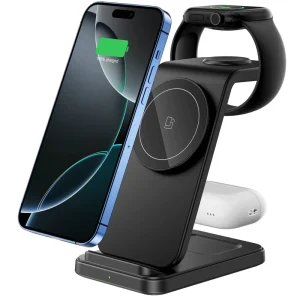 3-in-1 15W Desktop Wireless Charger, Magnetic Fast Charging for Phones, iWatch, and Earbuds