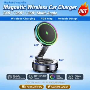 Universal Wireless Car Phone Mount, 15W Magnetic Fast Charging with Strong Suction, 360° Adjustable
