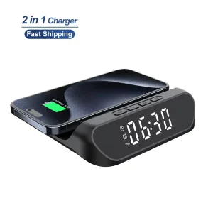 Most Popular 2-in-1 Multifunctional Wireless Charger Alarm Clock, 15W 2-in-1 Wireless Charger with Wireless Device Alarm
