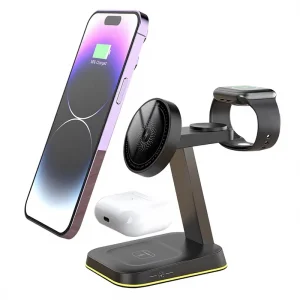 Multifunctional Magnetic 3-in-1 Wireless Charger 15W Type-C Port Phone Stand Earphone Night Light