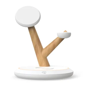 15W High-Quality Desktop 3-in-1 Branch Stand Magnetic Charger with Dual Night Lights and Phone Wireless Charger