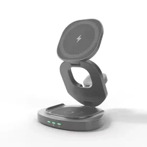 15W 3-in-1 Foldable Wireless Charging Station for Phone, Watch, and Earbuds with LED Indicator, Zinc Alloy