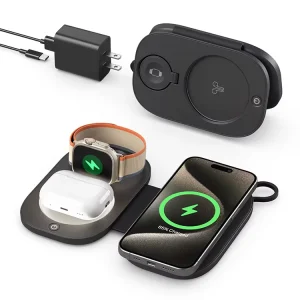 Wireless Charger, Magnetic Wireless Charging Stand, 15W Fast-Charging 3-in-1 Wireless Charger for iPhone, iWatch, and AirPods