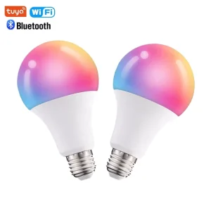 15W Tuya Wireless Smart LED Bulb, RGB + CCT Dimmable A70 Bulb, Wireless-Control B22/E26/E27 LED Light Bulb